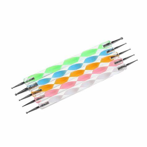 2 Way Nail Art Marbleizing Crystal Paint Dotting Pens 5 Pce